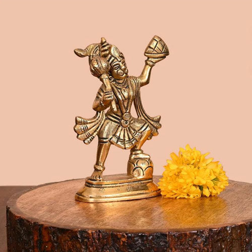 Brass Hanuman Murti for Home Temple 5 Inches