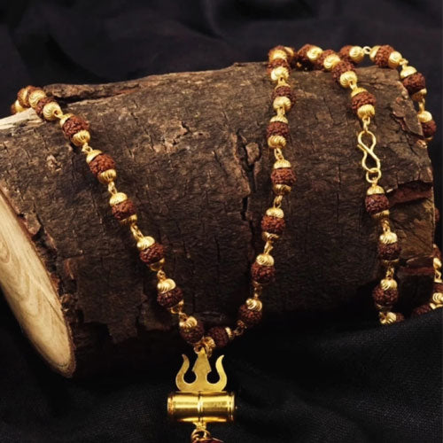 Gold Plated Rudraksh Trishool Locket