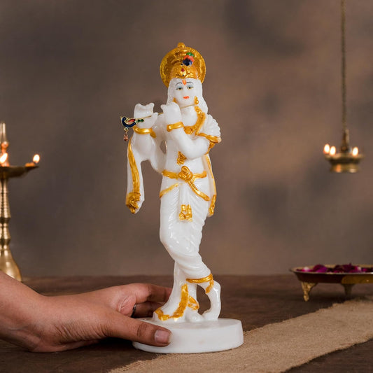 Standing White Krishna Marble Home Temple